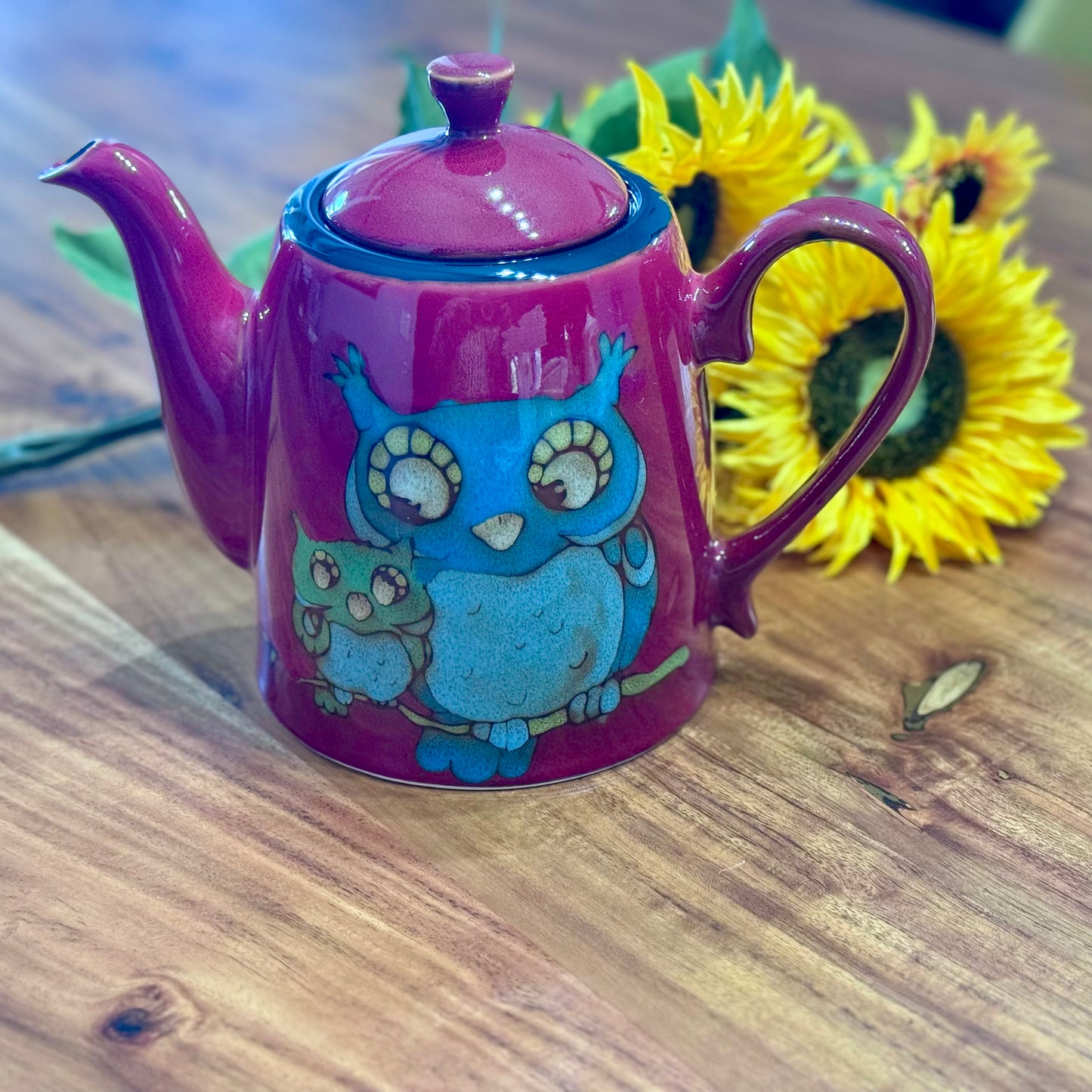 Stokes Red Teapot with Owl Design