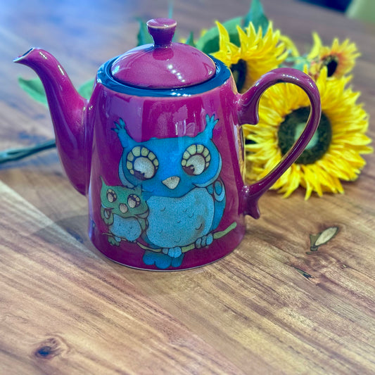 Stokes Red Teapot with Owl Design