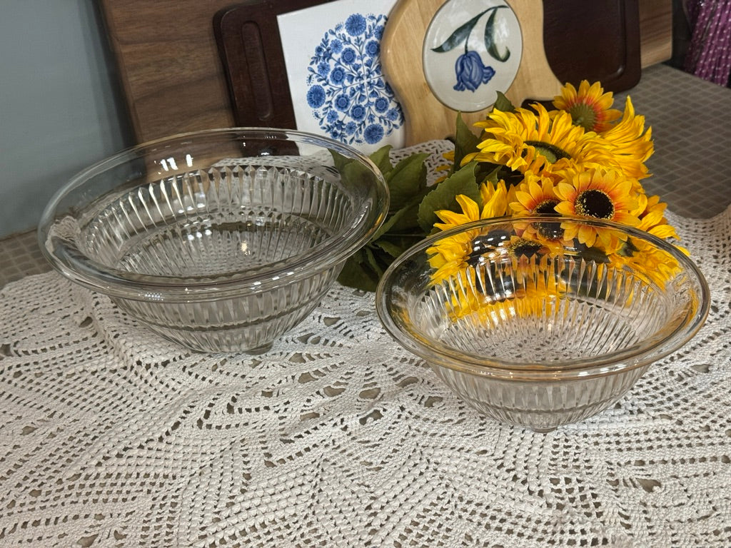 Hazel Atlas Clear Ribbed Glass "Aurora" Stacking Mixing Bowls