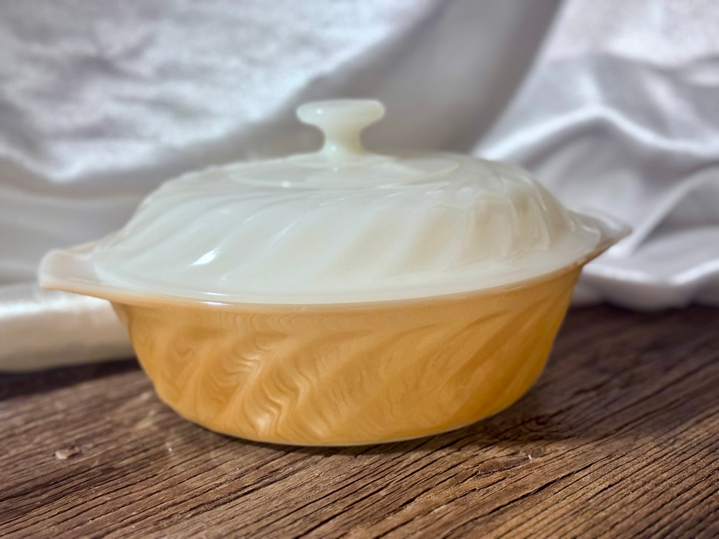 Anchor Hocking Fire-King Milk Glass Peach Lustre Casserole Dish
