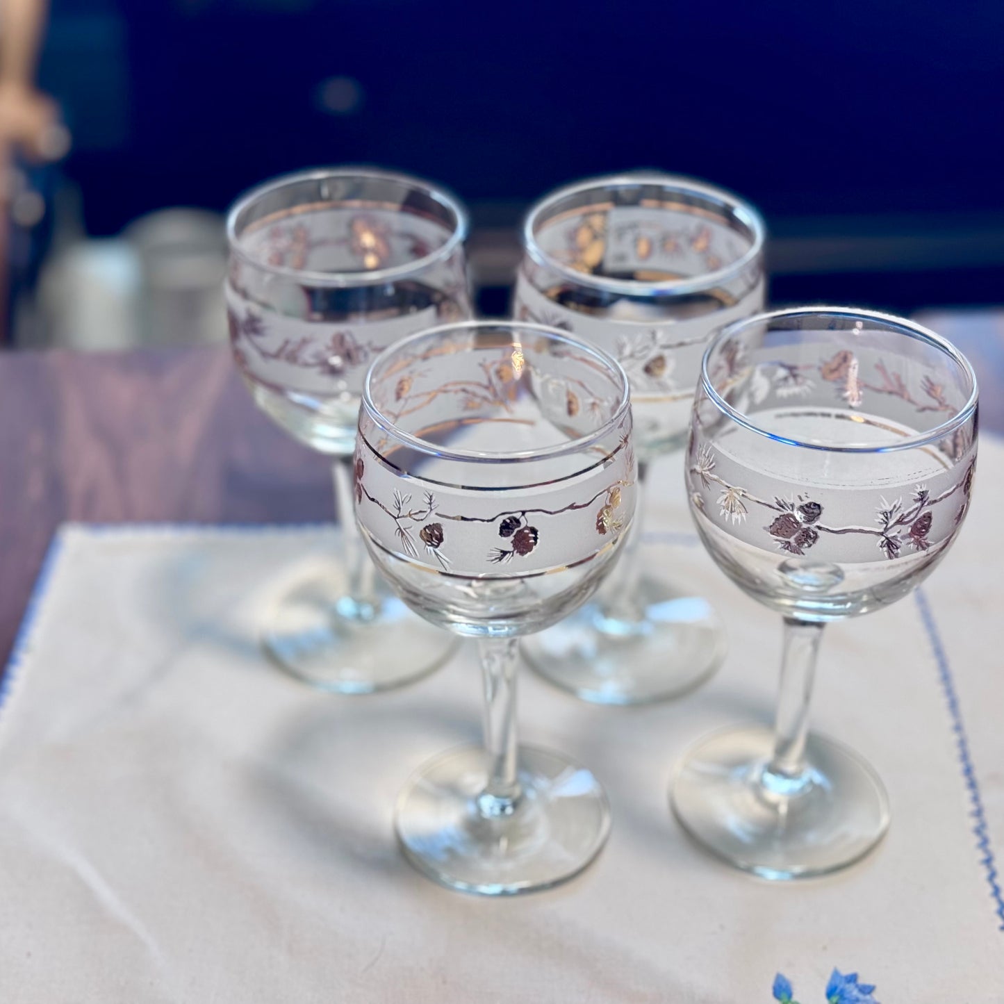 Gold & Frosted Pinecone Wine Glasses