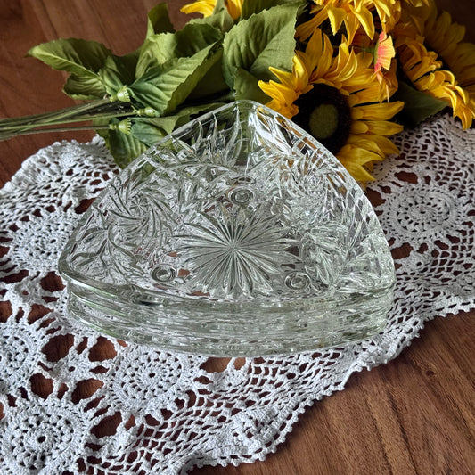 Vintage Hazel Atlas Triangle Footed Cut Glass Dish