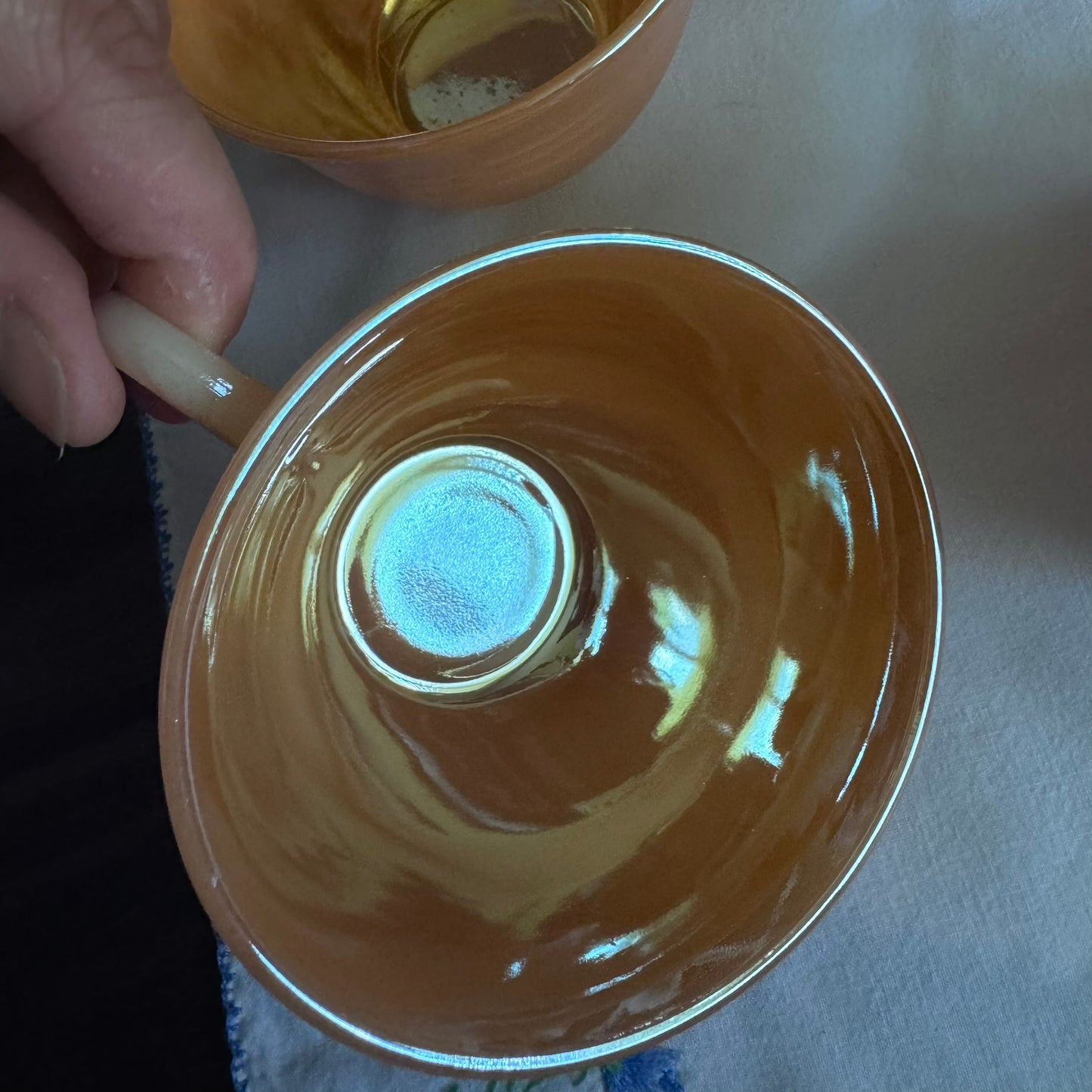 Fire King Peach Lustreware Teacups and Saucers