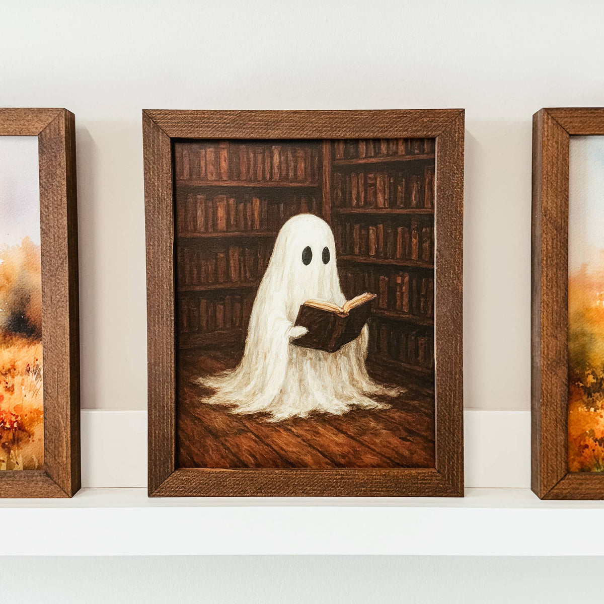 Bookish Ghost Framed Sign | Vintage Inspired Halloween Sign