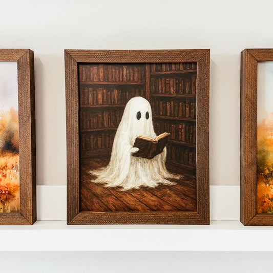 Bookish Ghost Framed Sign | Vintage Inspired Halloween Sign