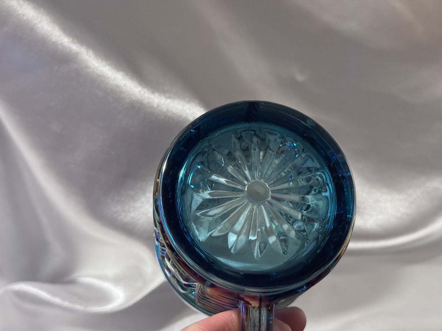 Blue Iridescent Carnival Glass Creamer