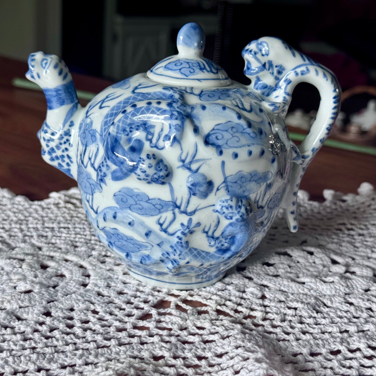 Vintage Porcelain Chinese Dragon Teapot