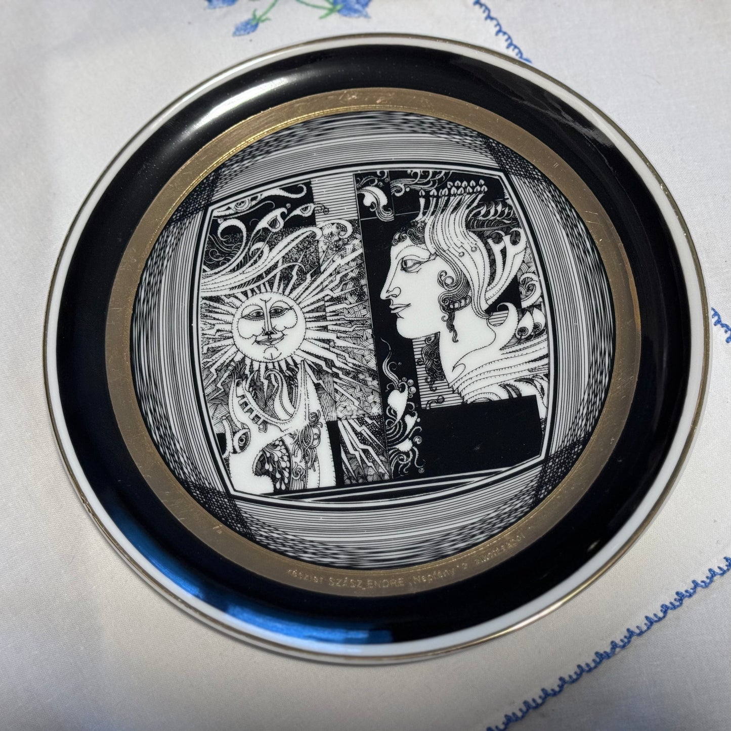Hollohaza Hungarian Hand Painted Porcelain Plate and Trinket Box