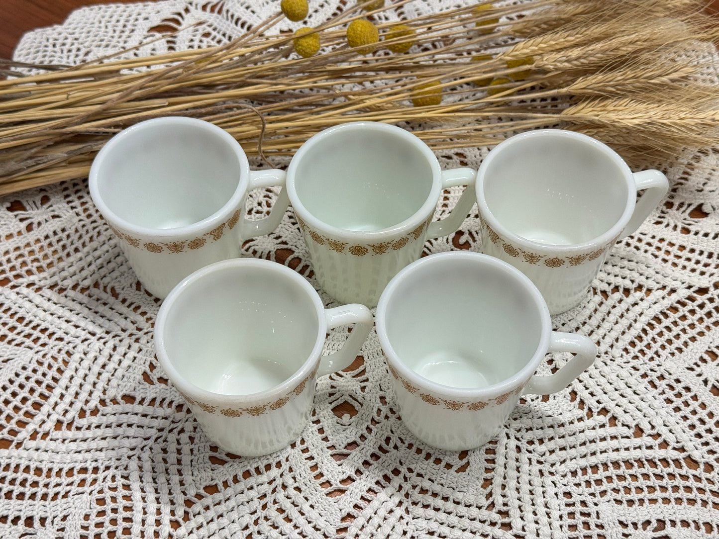 PYREX Butterfly Gold Milk Glass Mugs #1410