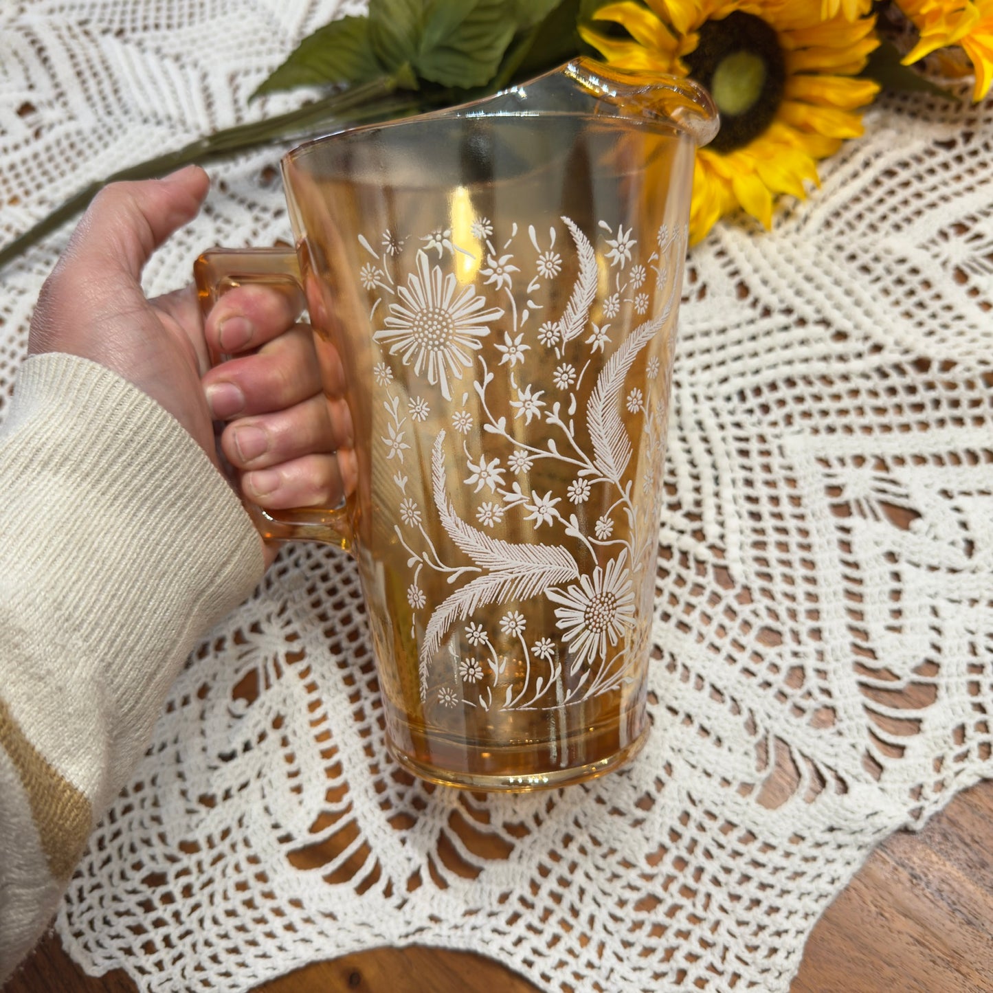 Jeannette Glass Marigold Peach Lustre Pitcher/Jug