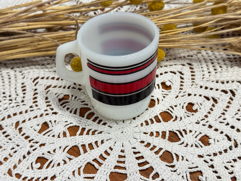 Anchor Hocking Fire-King Red/Black Stripe Milk Glass Mug