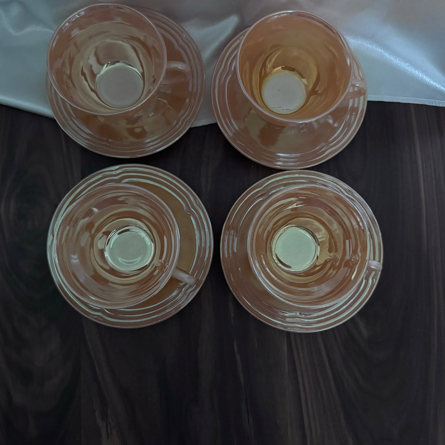 Fire King Peach Lustreware Teacups and Saucers