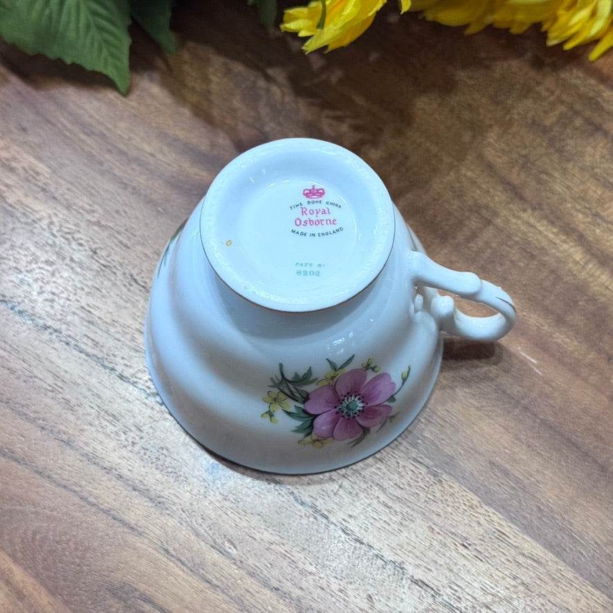 Royal Osborne Pink Anemone Floral Teacup & Saucer Set