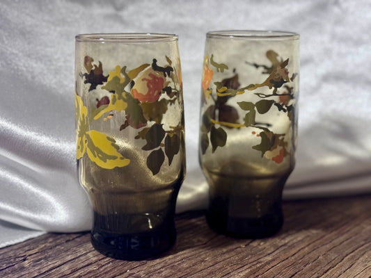 Amber Coloured Floral Drinking Glasses