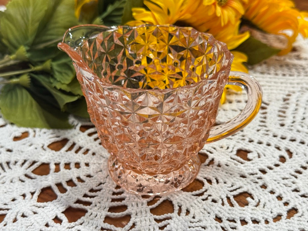 Pink Jeanette Depression Glass 'Holiday Button & Bows Creamer