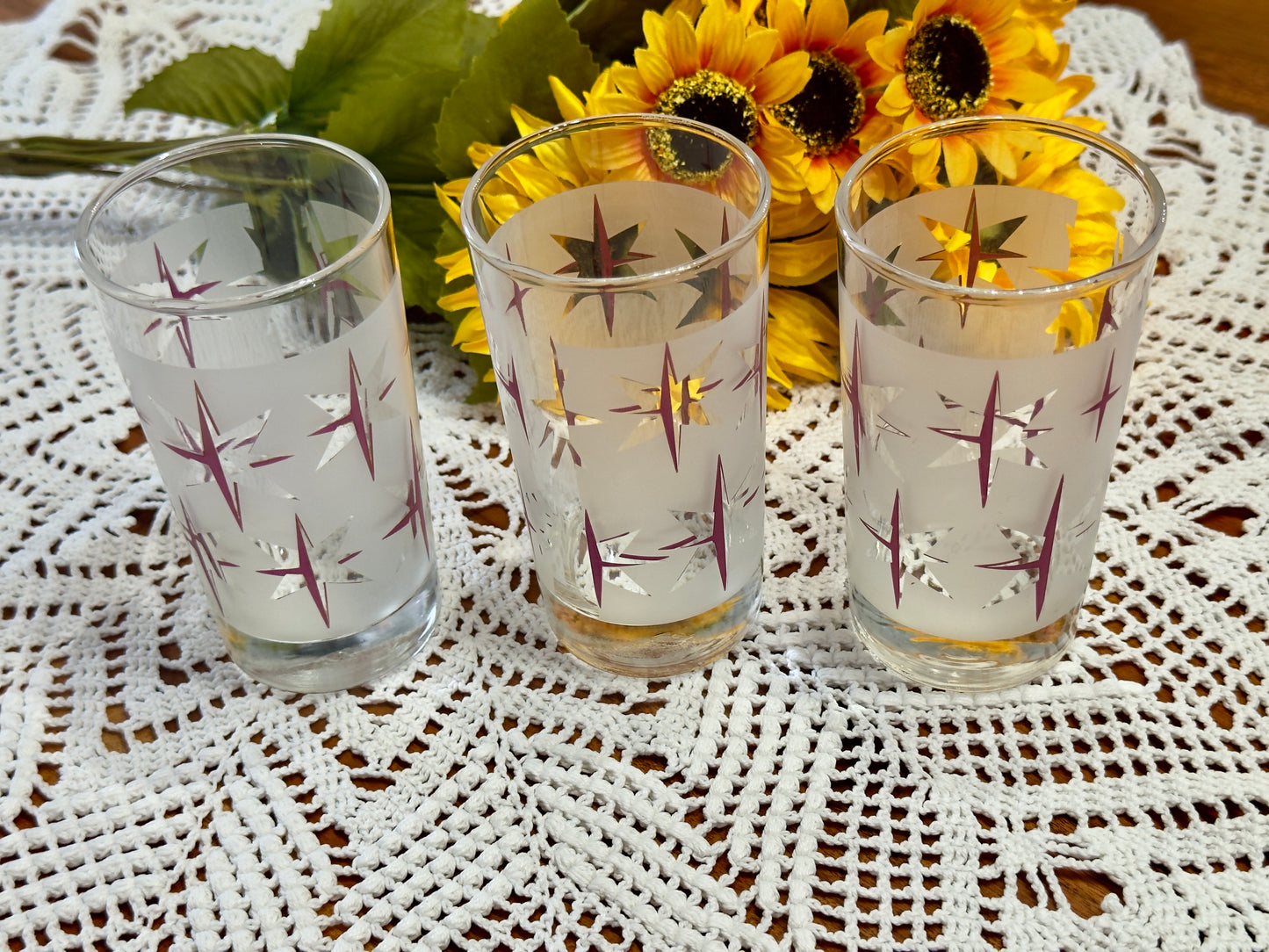 Dominion Glass Purple/Pink & Silver Starburst Drinking Glasses