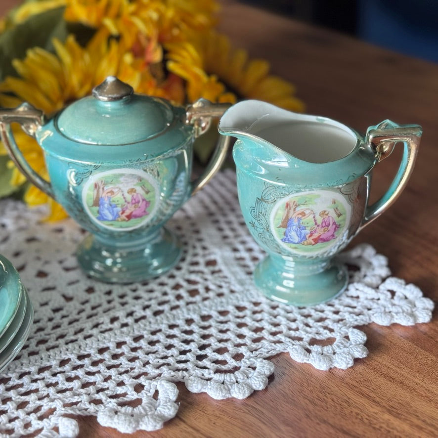 Greek Inspired Green/Aqua Lustreware Tea Set Japan