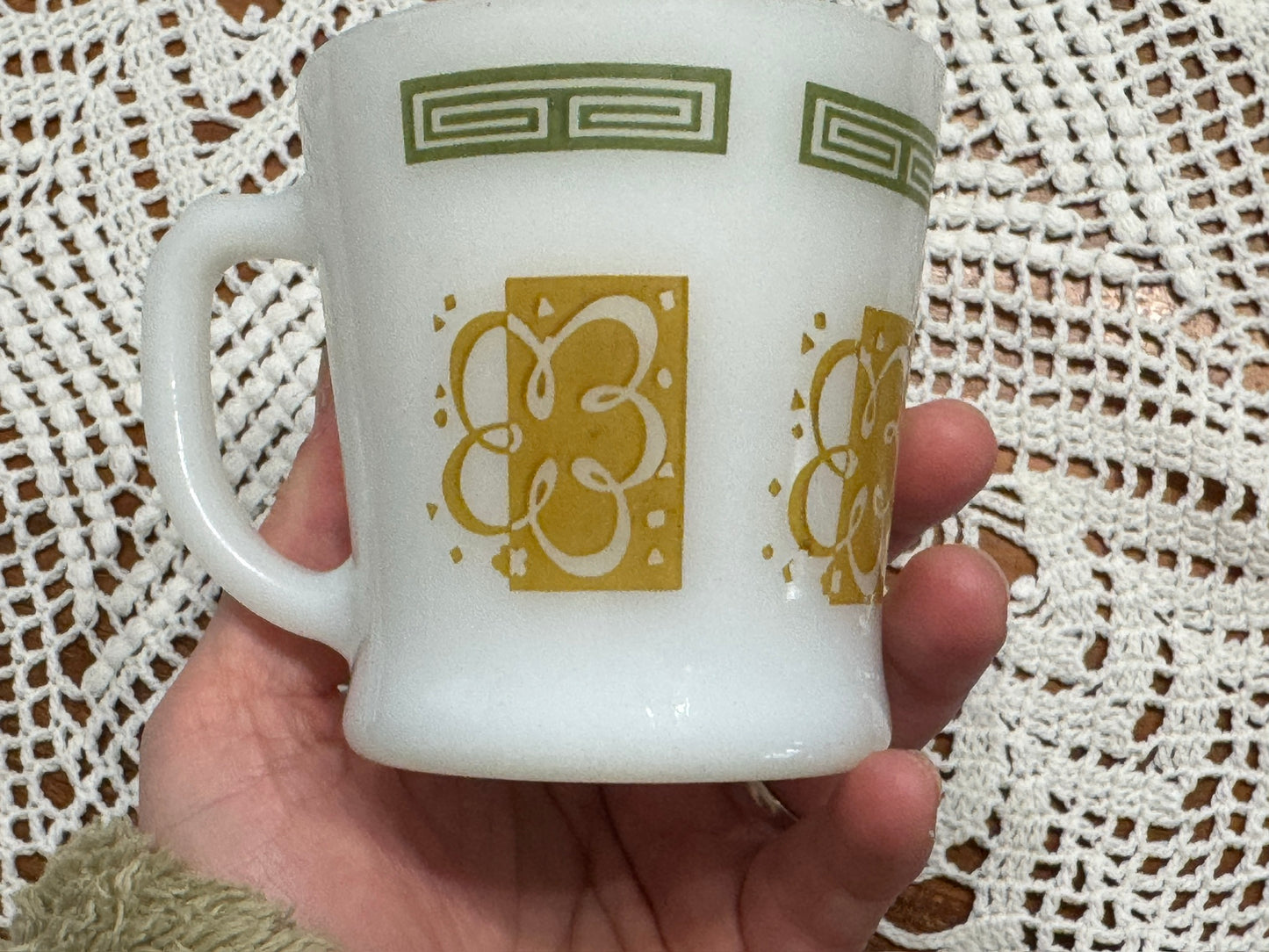Anchor Hocking Fire-King Greek Key Milk Glass Mugs