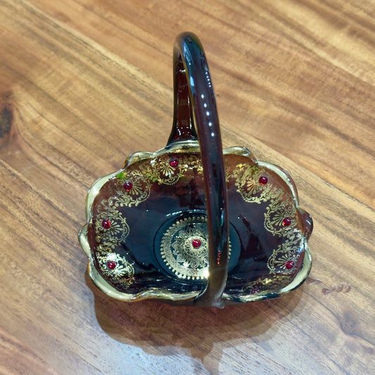 Art Glass Handled Amethyst Basket