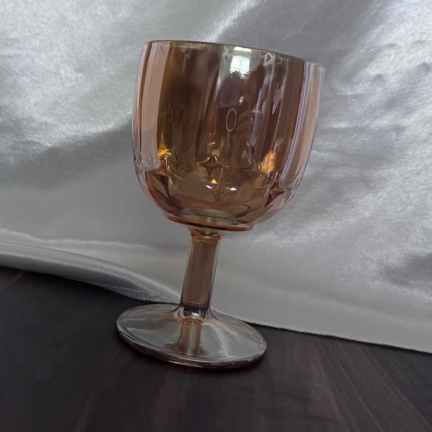 Iridescent Marigold Amber Glass Footed Goblet