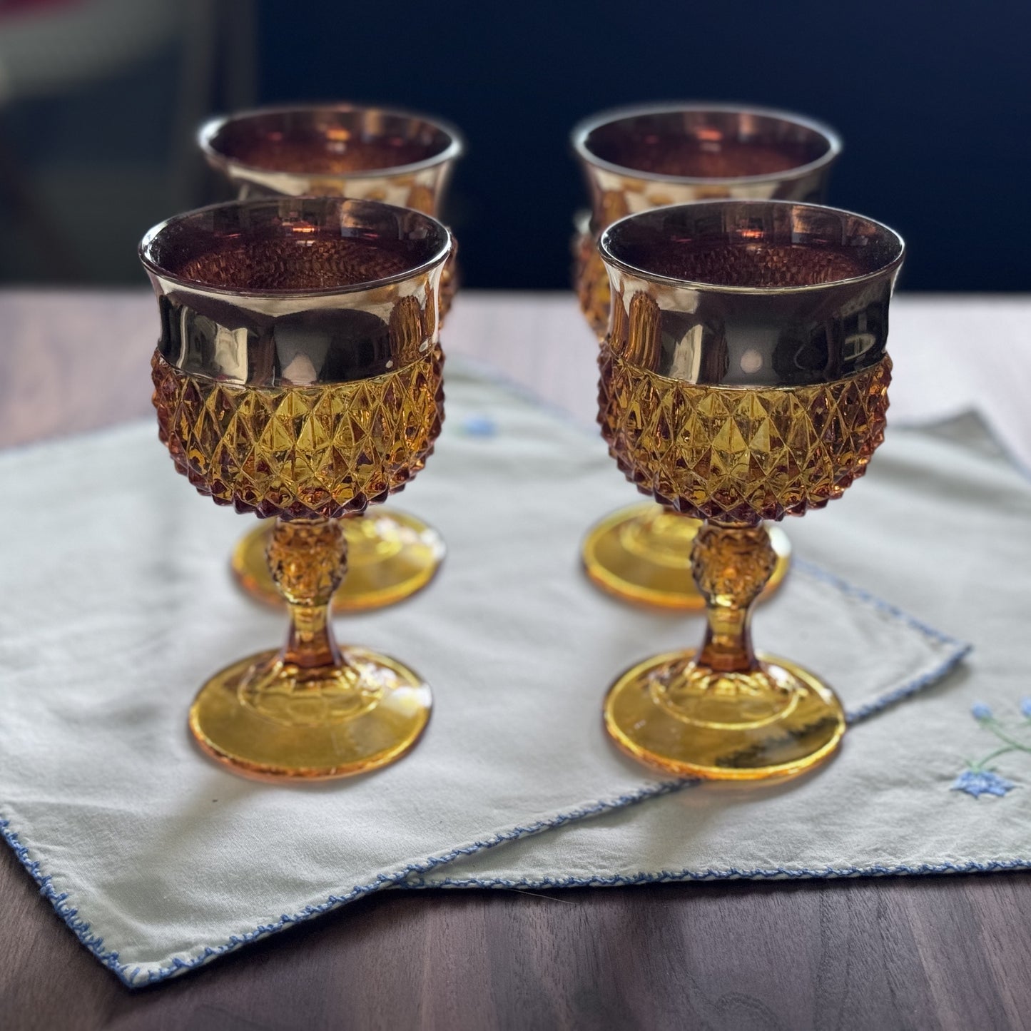 Amber Wine Glasses/Goblets with Gold Gilt Band