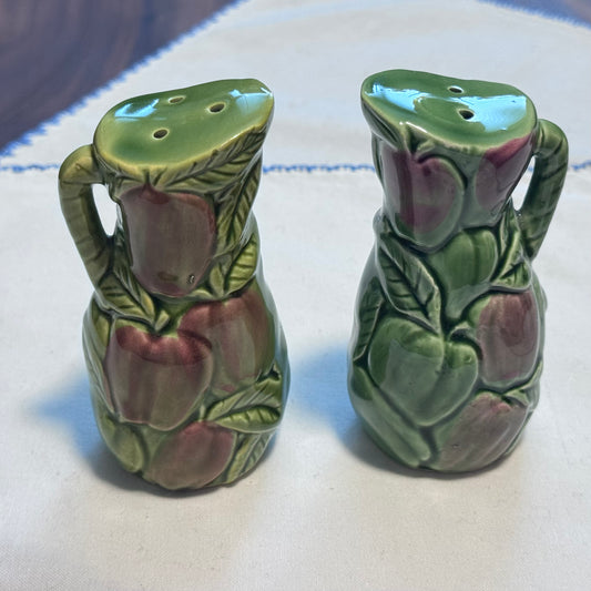 Green Ceramic Jugs with Apples Salt & Pepper Shakers