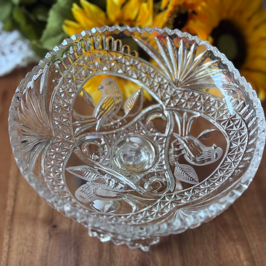 Hofbauer 'Byrdes' Cut Crystal Saw Tooth Pedestal Compote
