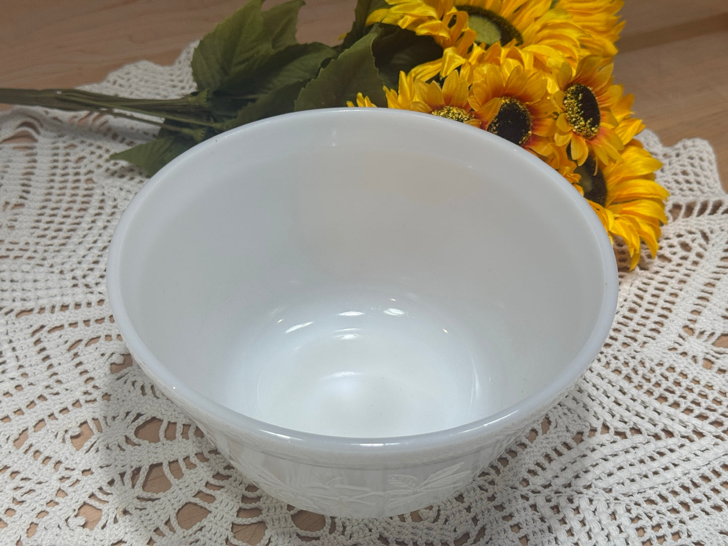 Glasbake Milk Glass Floral Design Mixing Bowl