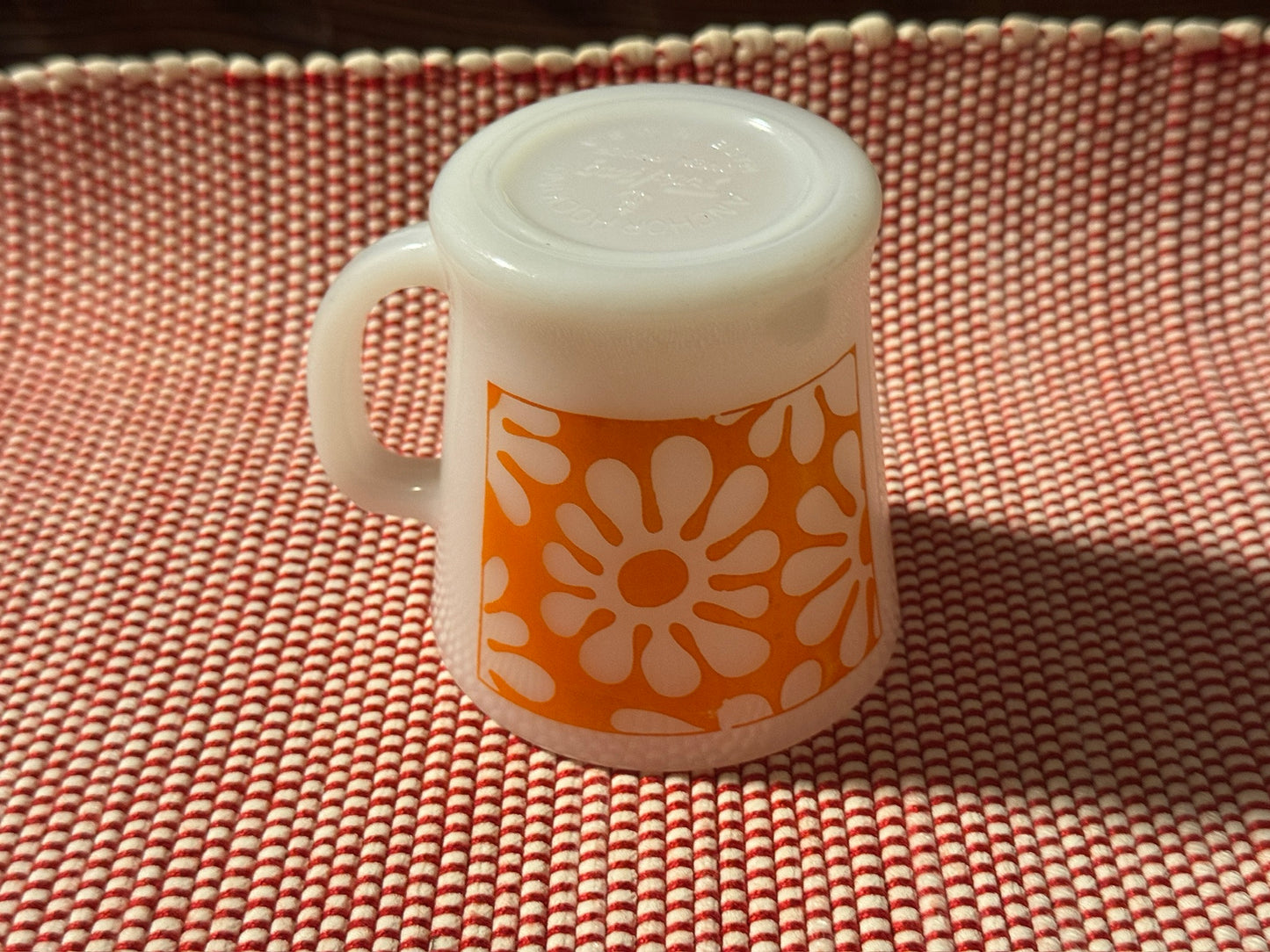 Anchor Hocking Fire-King Orange Flower Power Milk Glass Mug