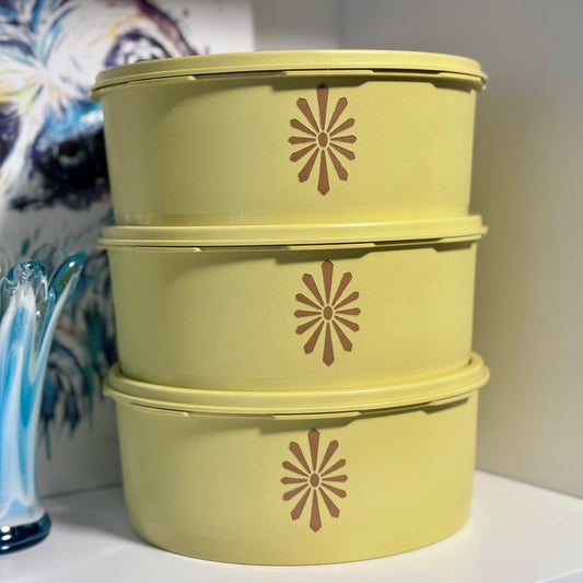 Vintage Lidded Servalier Tupperware Yellow Stacking Containers