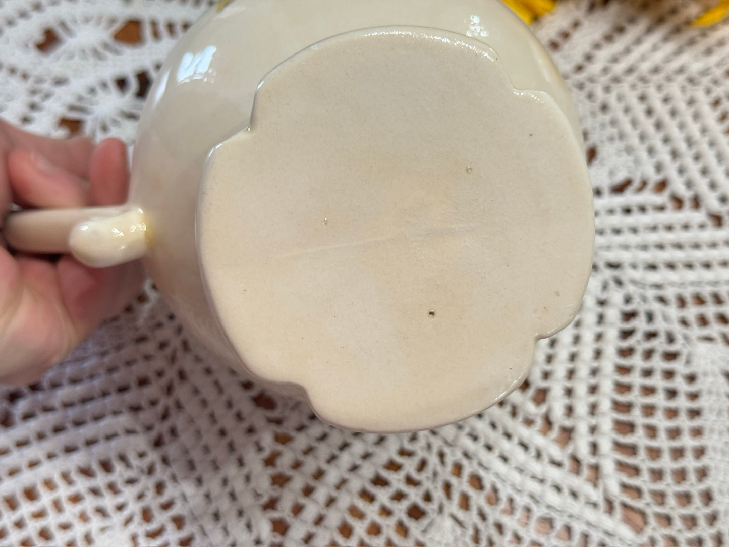 Small Ivory/Brown Ceramic Hand Painted Vase/Pitcher