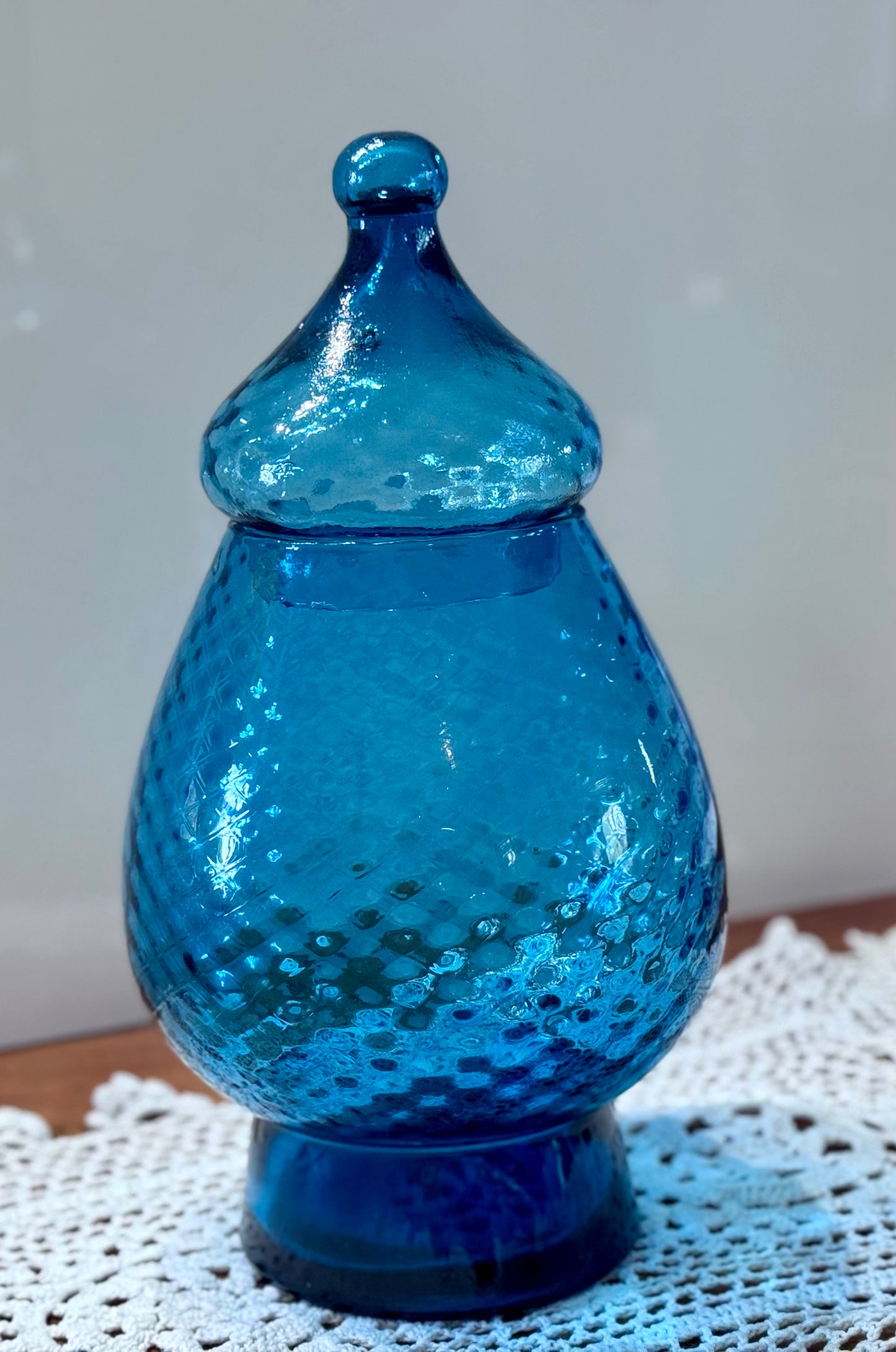 Italian Empoli Blue Glass Covered Jar