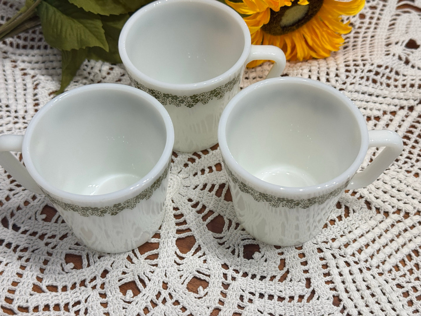 PYREX Spring Blossom Crazy Daisy Milk Glass Mugs