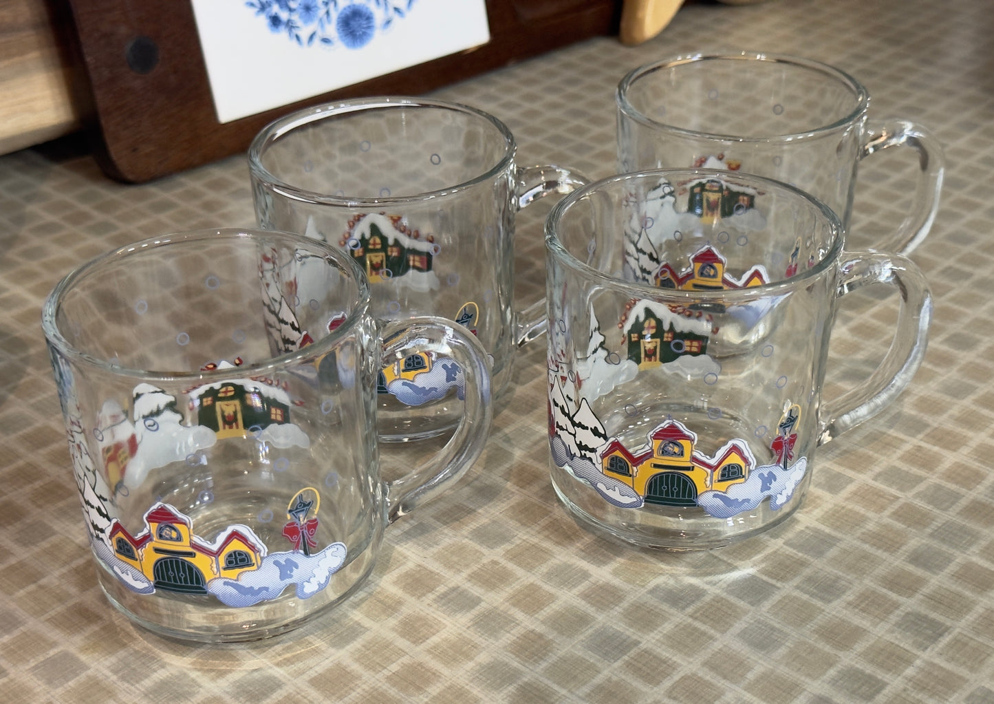 Kig Indonesia "Winter Village" Glass Handled Drinking Mugs