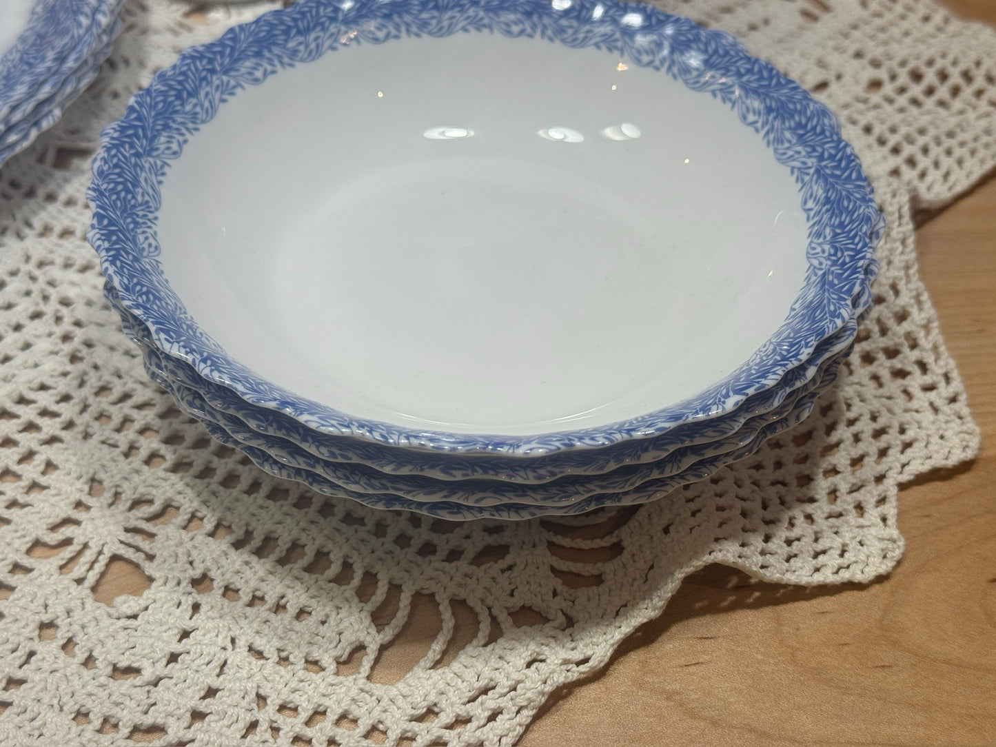 ARC France MSE Milk Glass and Blue Vine Dish Set