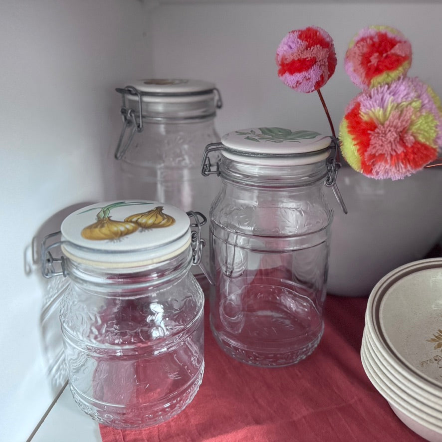 Vintage Italian Canister Jars with Ceramic English Lids