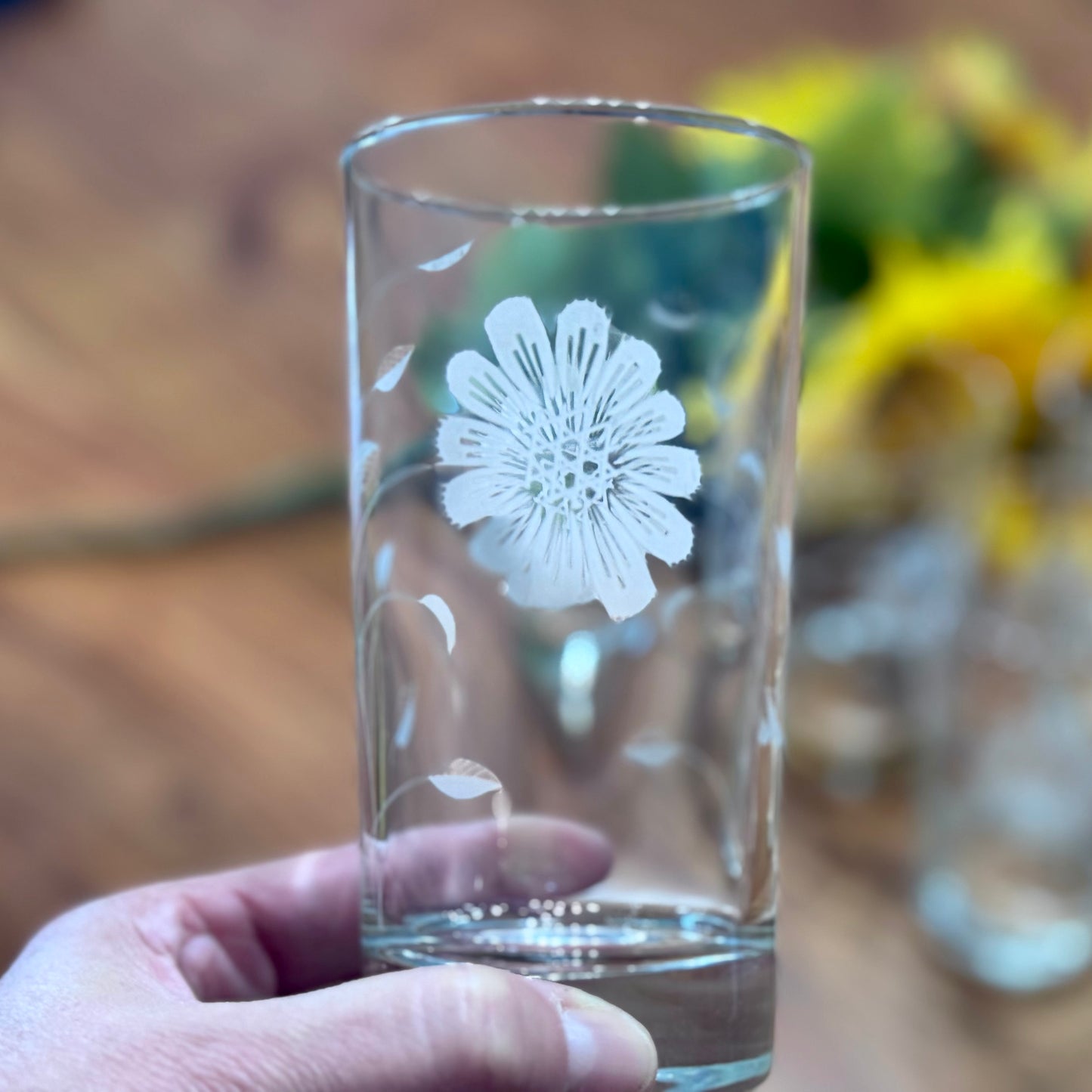Dominion Glass Etched Highball Floral Glasses/Tumblers