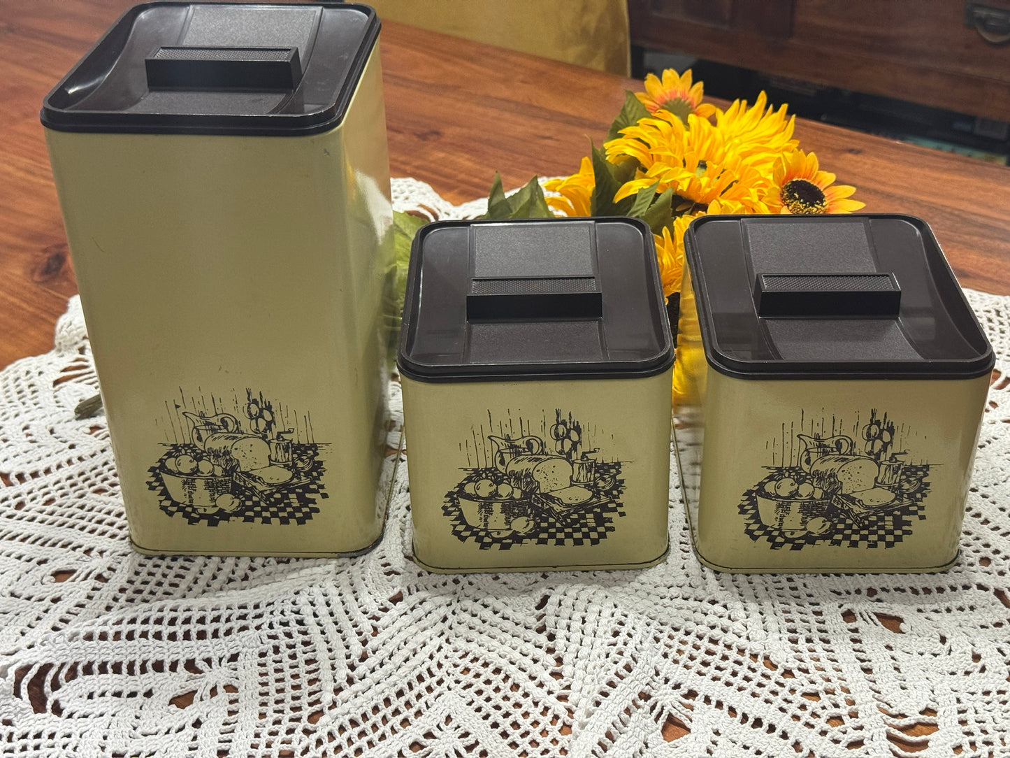 Vintage Ekco Yellow/Brown Stackable Canister Set