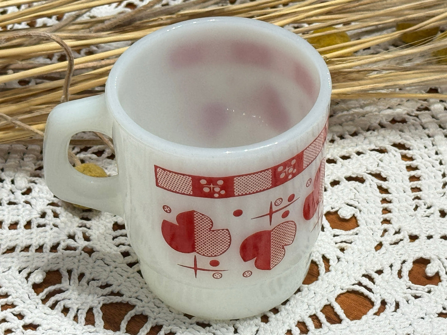 Anchor Hocking Fire King Red Atomic Leaf Stackable Mug