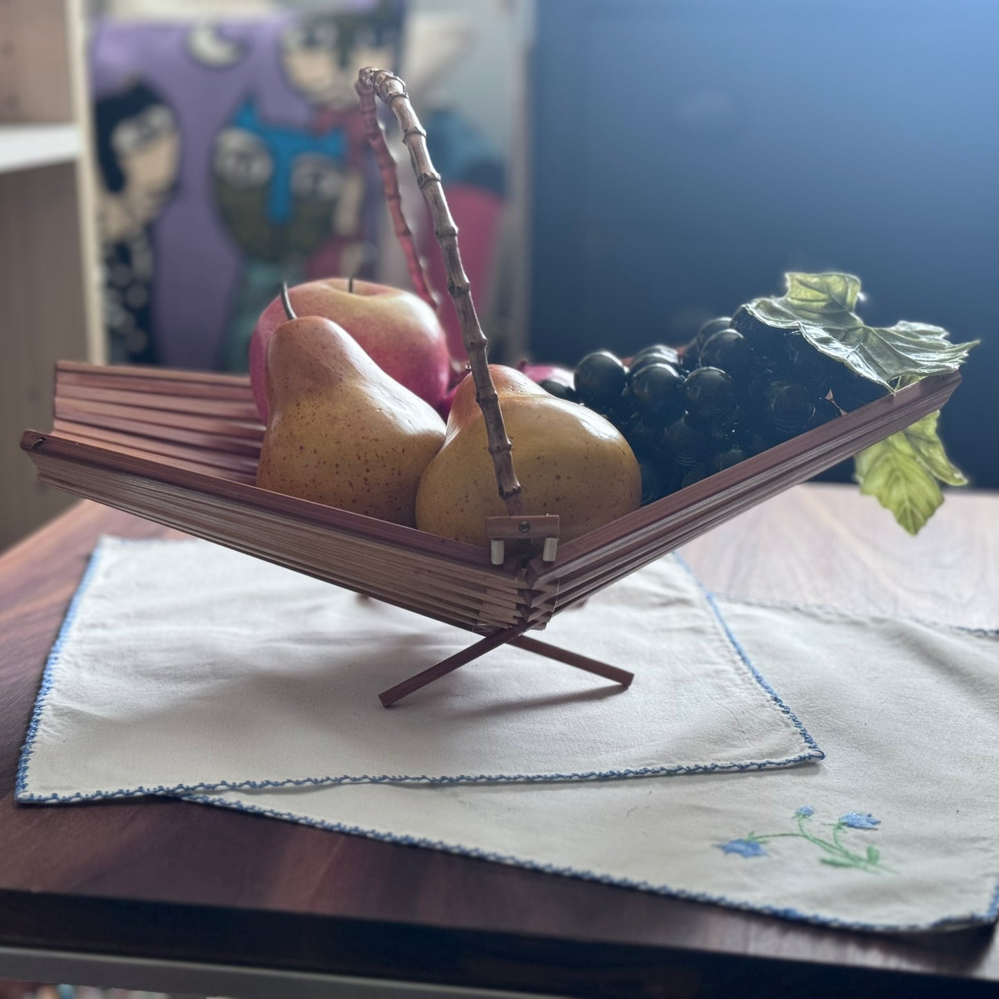 Folding Wood, Bamboo Fruit Basket