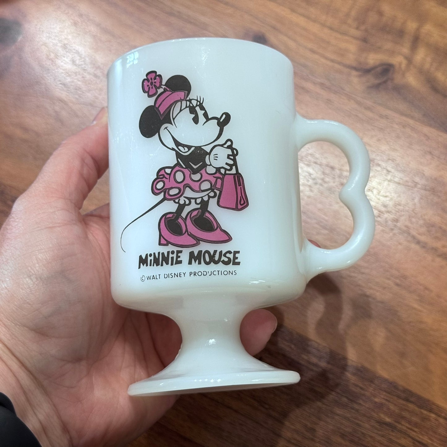 Walt Disney Productions Mickey and Minnie Mouse Milk Glass Mugs