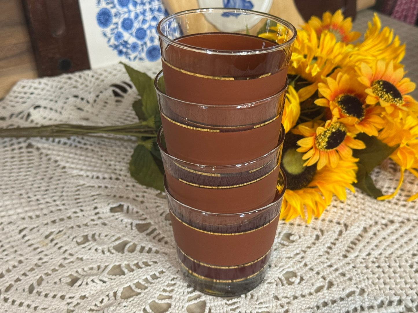 Lowball Burnt Orange/Brown Cocktail Glasses