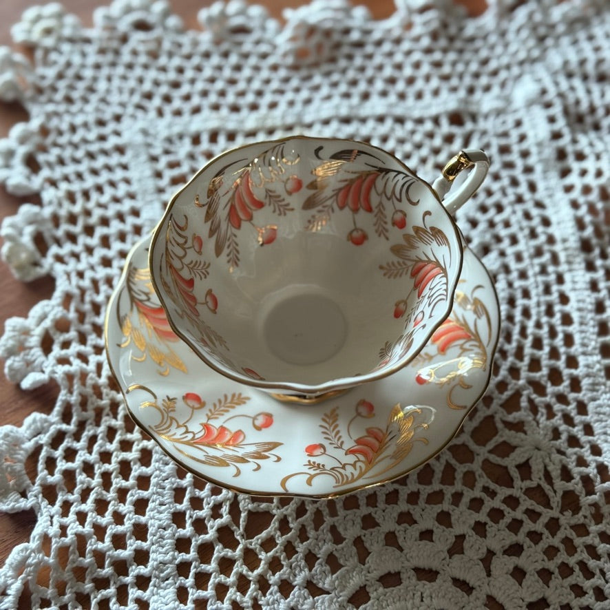 Queen Anne Orange/Gold Teacup and Saucer