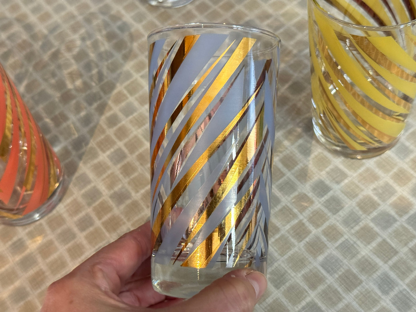 Midcentury Striped 12 oz Tumbler Bar Glasses