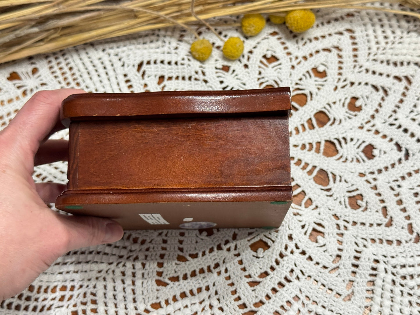 Vintage Tapestry Wooden Jewelry Box