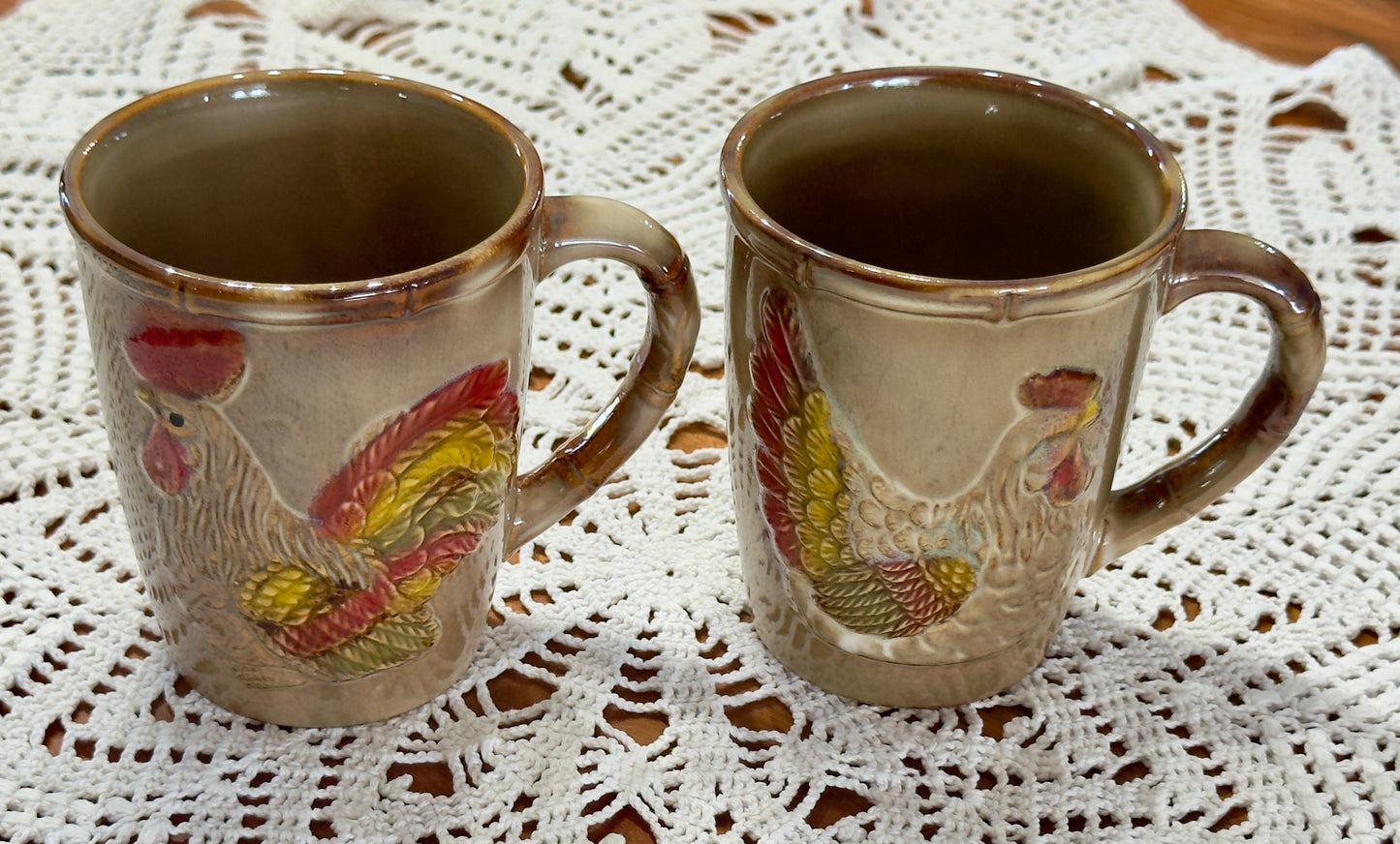 Farmhouse Rooster Hen Coffee Cup Pair
