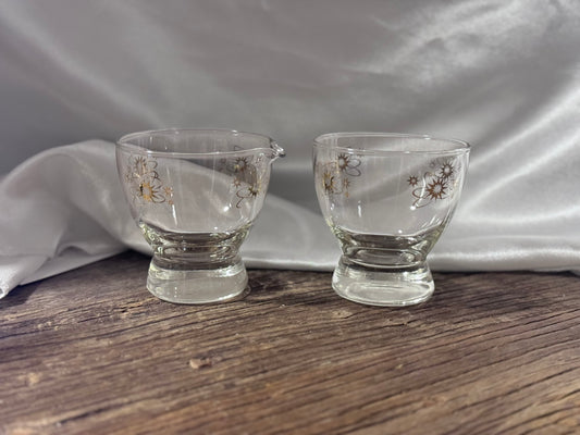 Clear Glass/Gold Atomic Starburst Creamer and Sugar