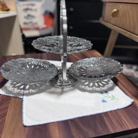 Folding 3 Tray Chrome Tidbit Tray/Platter
