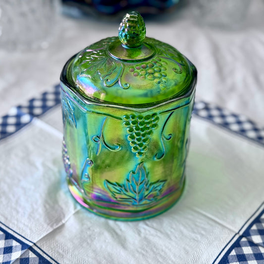 Indiana/Carnival Green Glass Biscuit/Candy Jar