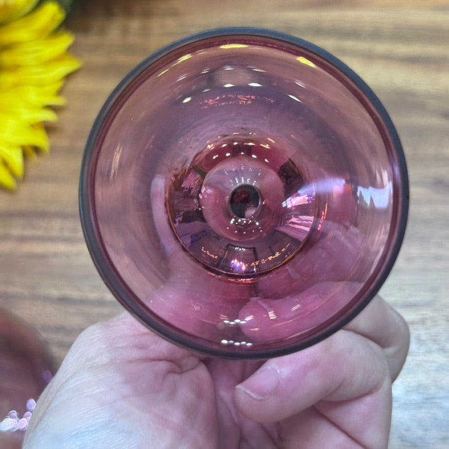 Cranberry Etched Glass Lidded Pear Shape Trinket Dish